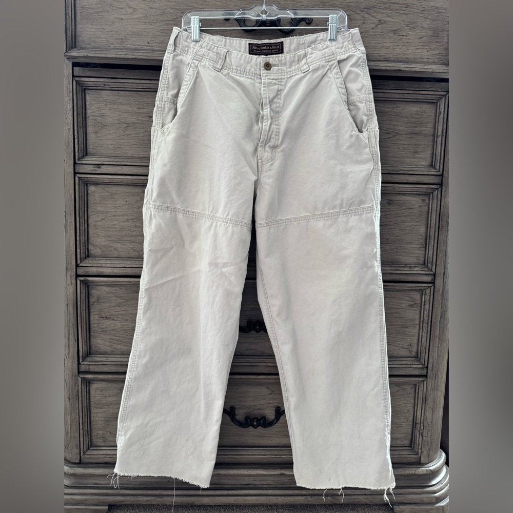 Abercrombie & Fitch Khakis Pants Chinos Cargo Tan Cream Wide Legged Bagg…